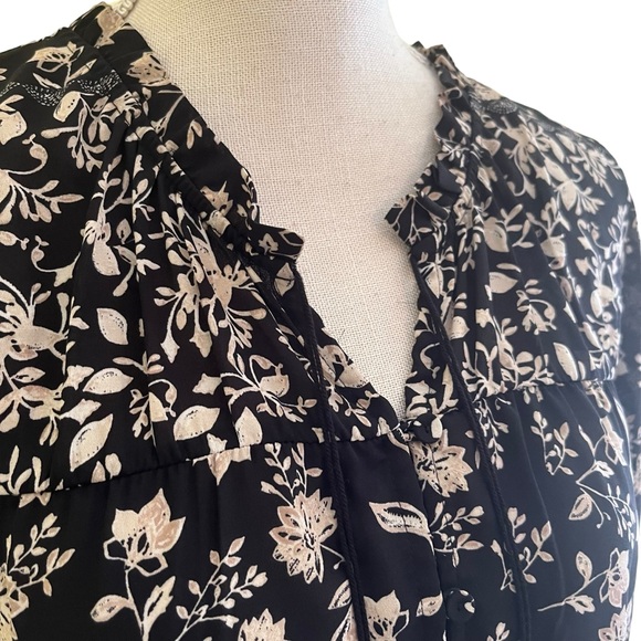 Daniel Rainn Black/Cream Mixed Floral Chiffon Tie Front Blouse L - Picture 2 of 8